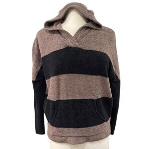 Barefoot Dreams Color Block Stripe Hooded Pullover Sweater Bamboo SZ S M
